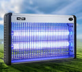 White plastic electric mosquito killer lamp with UV light tubes and metal electric grid for indoor insect control