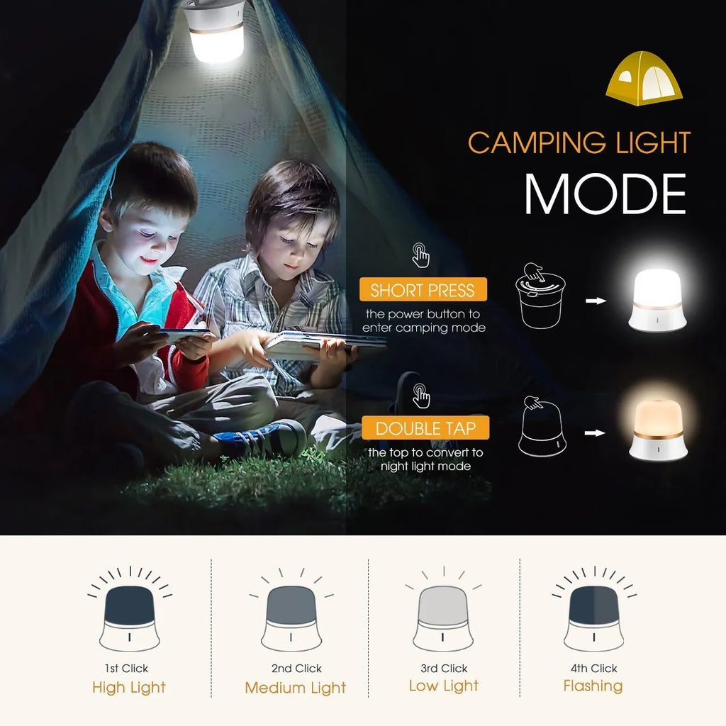White touch-control bedside night light with motion sensor on a wooden table.