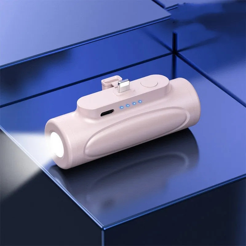 Creative power bank with LED flashlight in Black or Pink with Type-C or Apple charging port