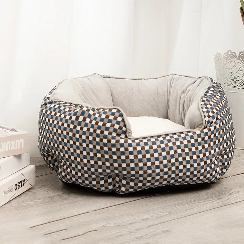 Blue octagonal pet bed with removable mats for small dogs and cats