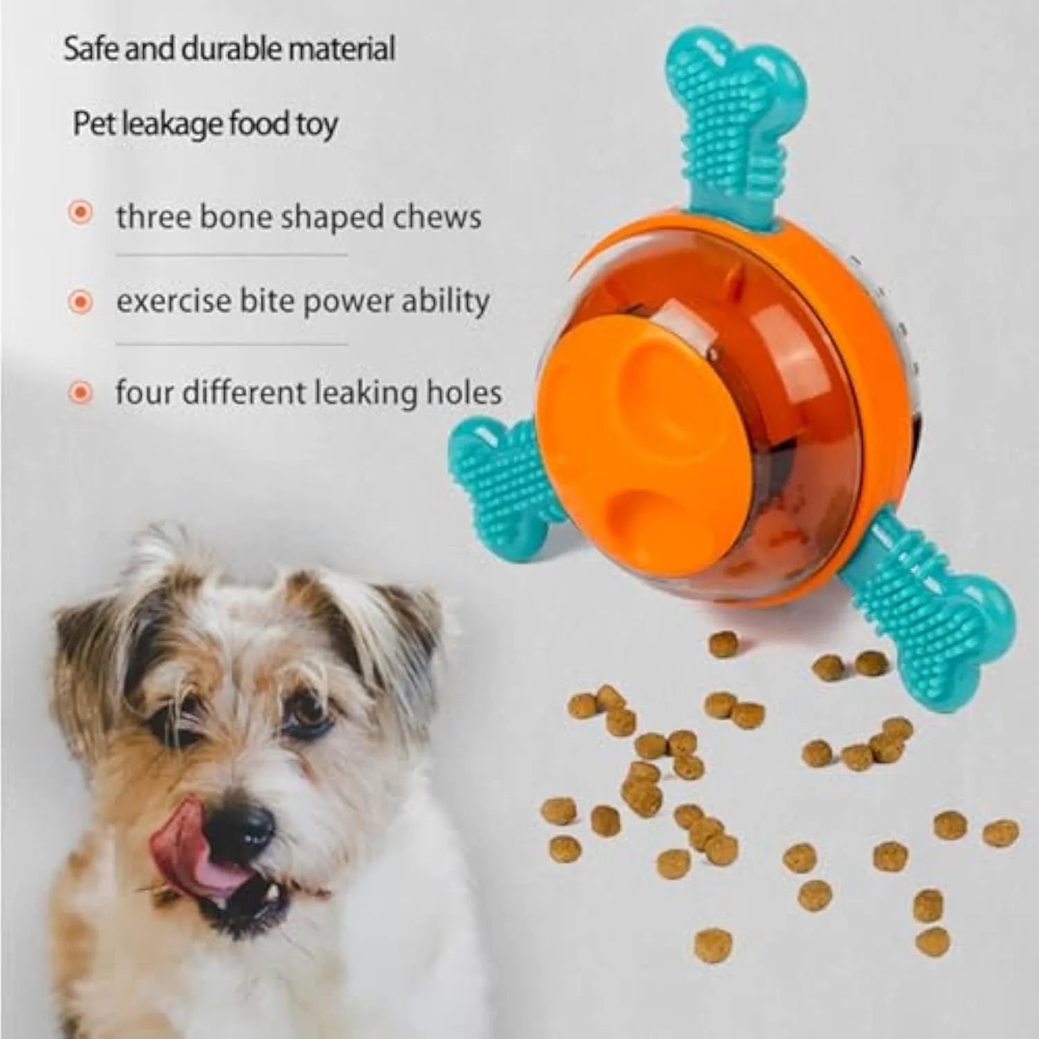 Blue interactive dog slow feeder puzzle toy with rubber bones for small and medium puppies.