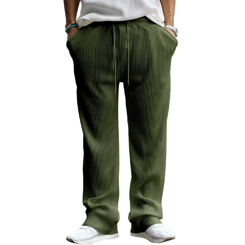 Men's loose striped trousers with high waist and straight leg fit in four colour options