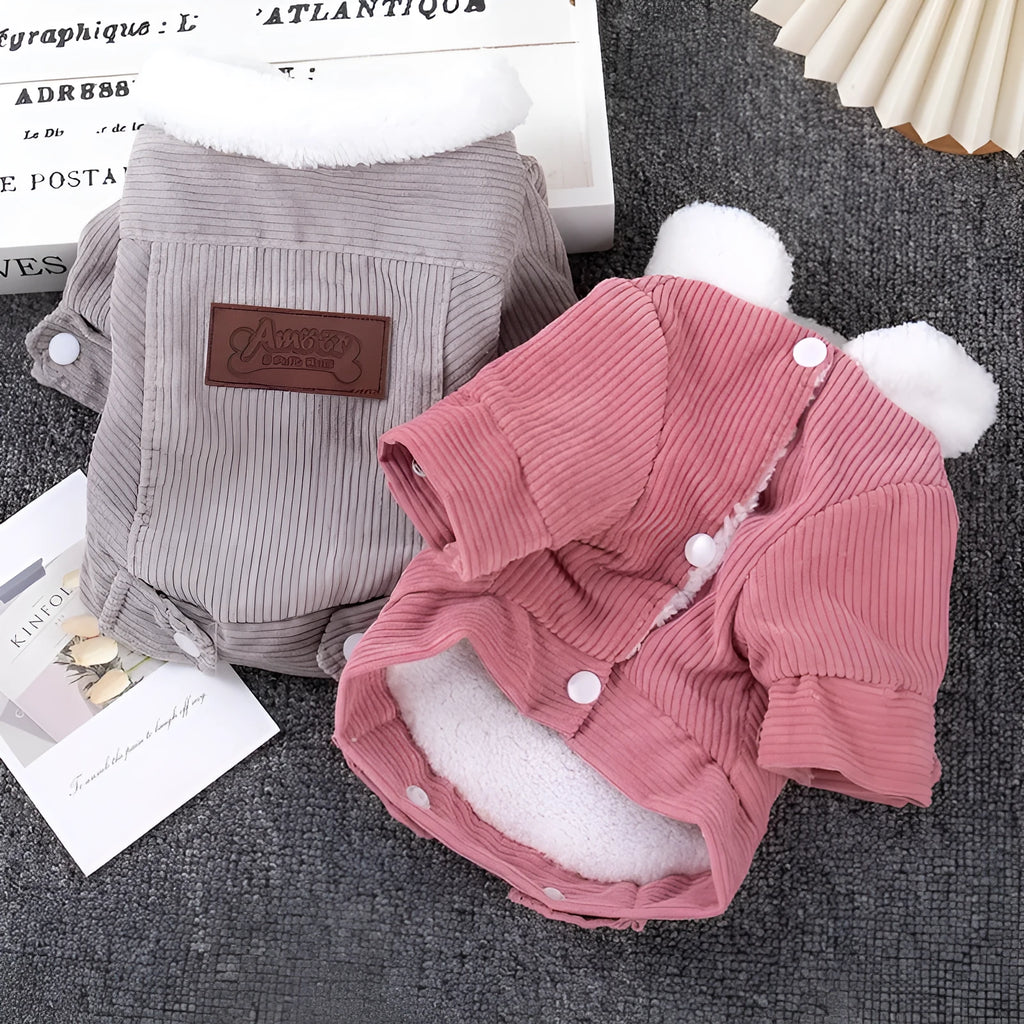 Grey fleece lined lambswool dog vest with wool lining for winter warmth