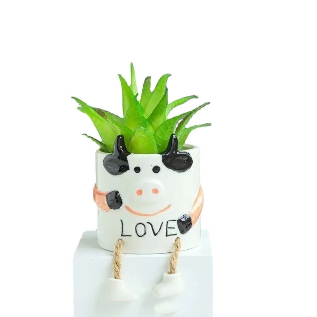 Ceramic hanging foot flowerpot with cartoon design in one of twelve colour variants for succulent plants