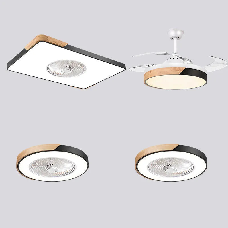 Nordic ceiling fan lamp with light on solid wood base, available in rectangular, round, or square options
