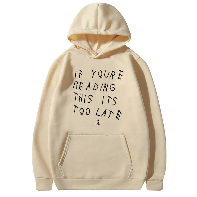 Letter print hoodie for men and women in polyester fibre, side seam pockets, pullover style, available in multiple colours