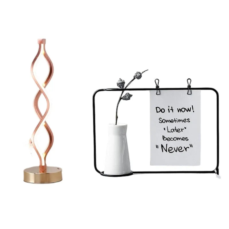 Wave type LED desk lamp in gold with three-color temperature and stepless dimming, plug-in design