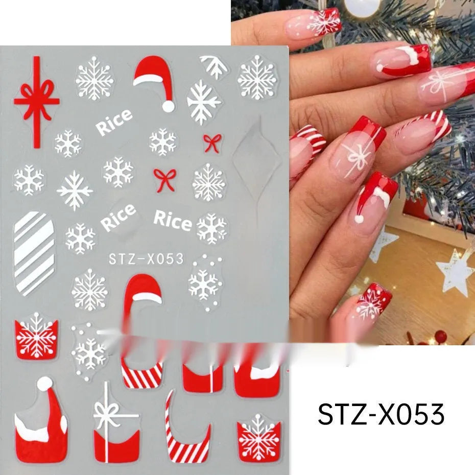 Sheet of black and silver strip nail art stickers with cartoon and love heart designs
