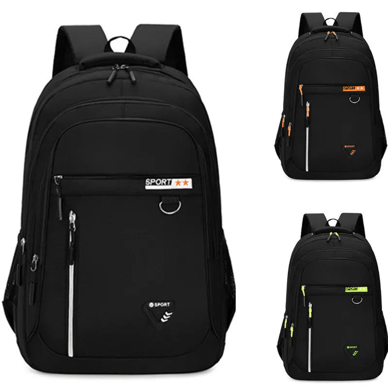 Men's Oxford cloth schoolbag in black with letter pattern and air pillow belt system