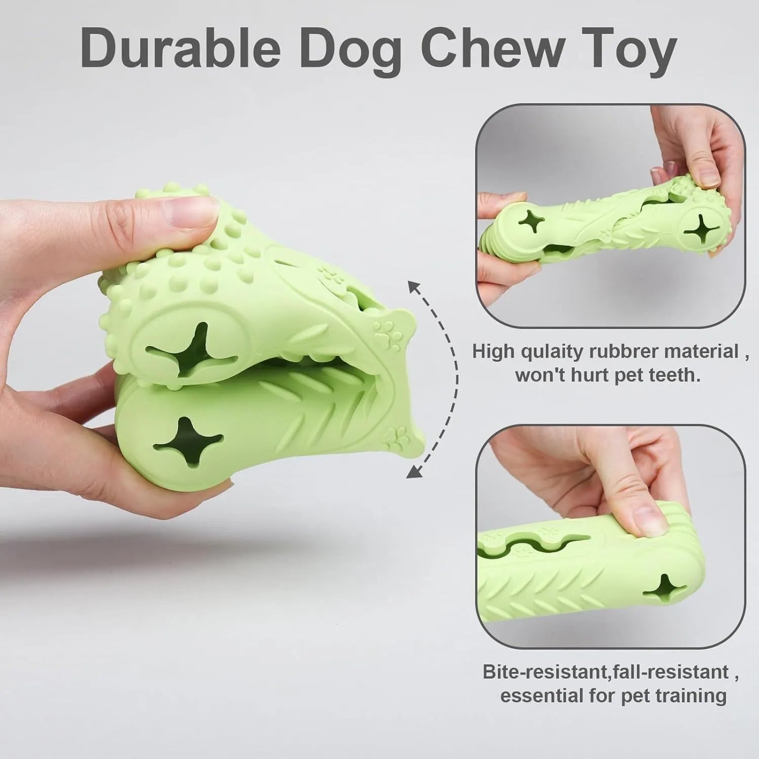 Blue, green, and orange natural rubber bone-shaped dog chew toy for aggressive chewers.