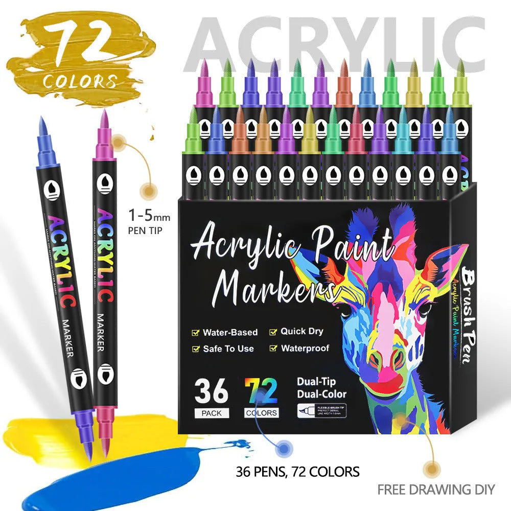 Set of washable double-headed acrylic marker pens showing opaque colour options