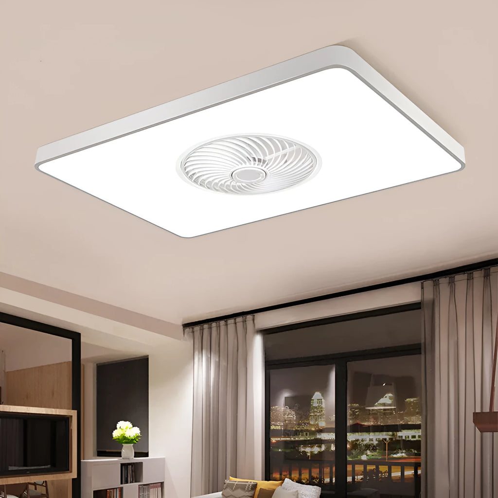 Nordic ceiling fan lamp with light on solid wood base, available in rectangular, round, or square options