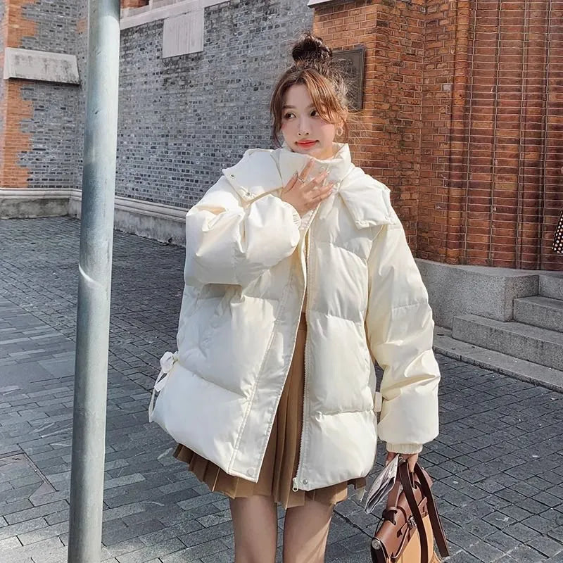 Women's loose-fit cotton-padded jacket with princess sleeves in Milky White.