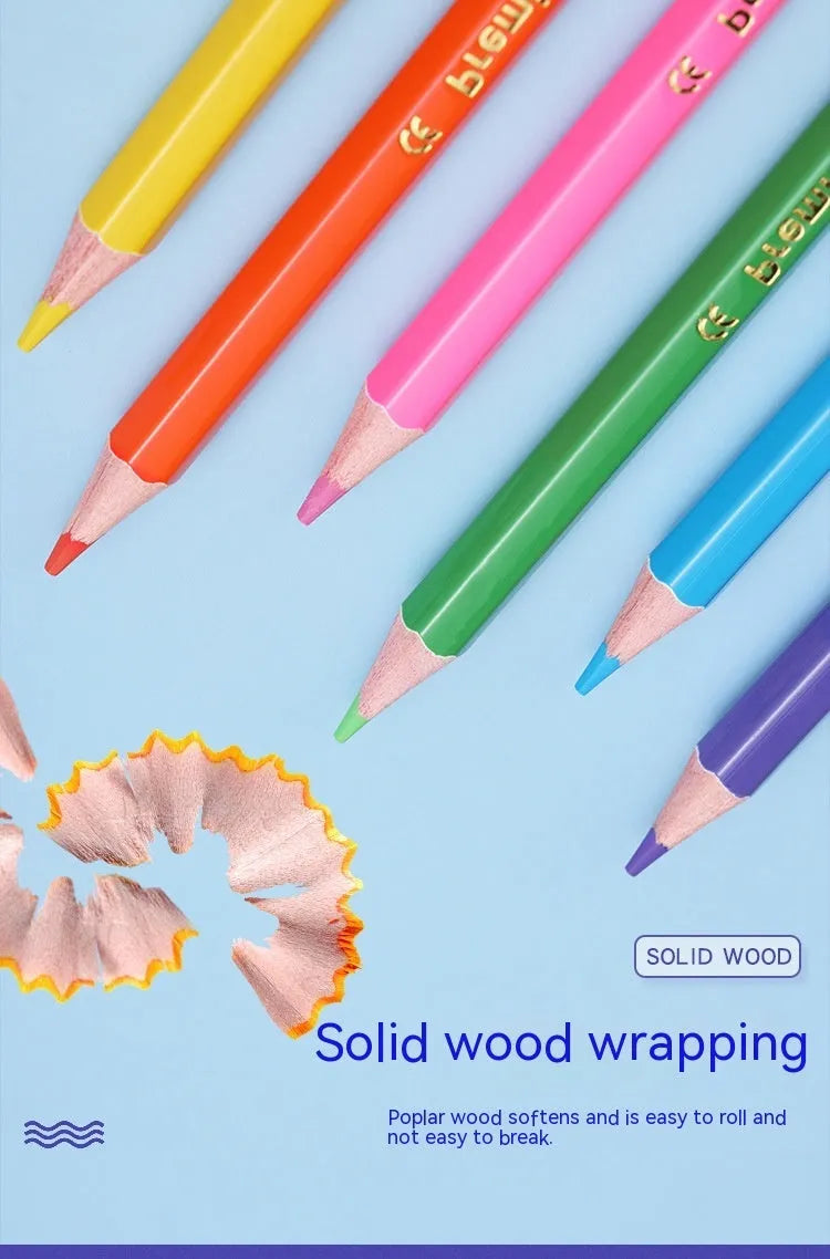 Wooden colour pencil set showing pencil detail and colour range options