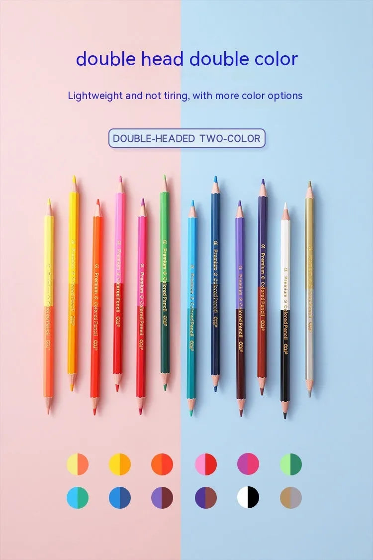 Wooden colour pencil set showing pencil detail and colour range options