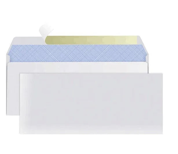 Blue confidential security envelope with self-adhesive flap, showing dimensions 105mm by 240mm.