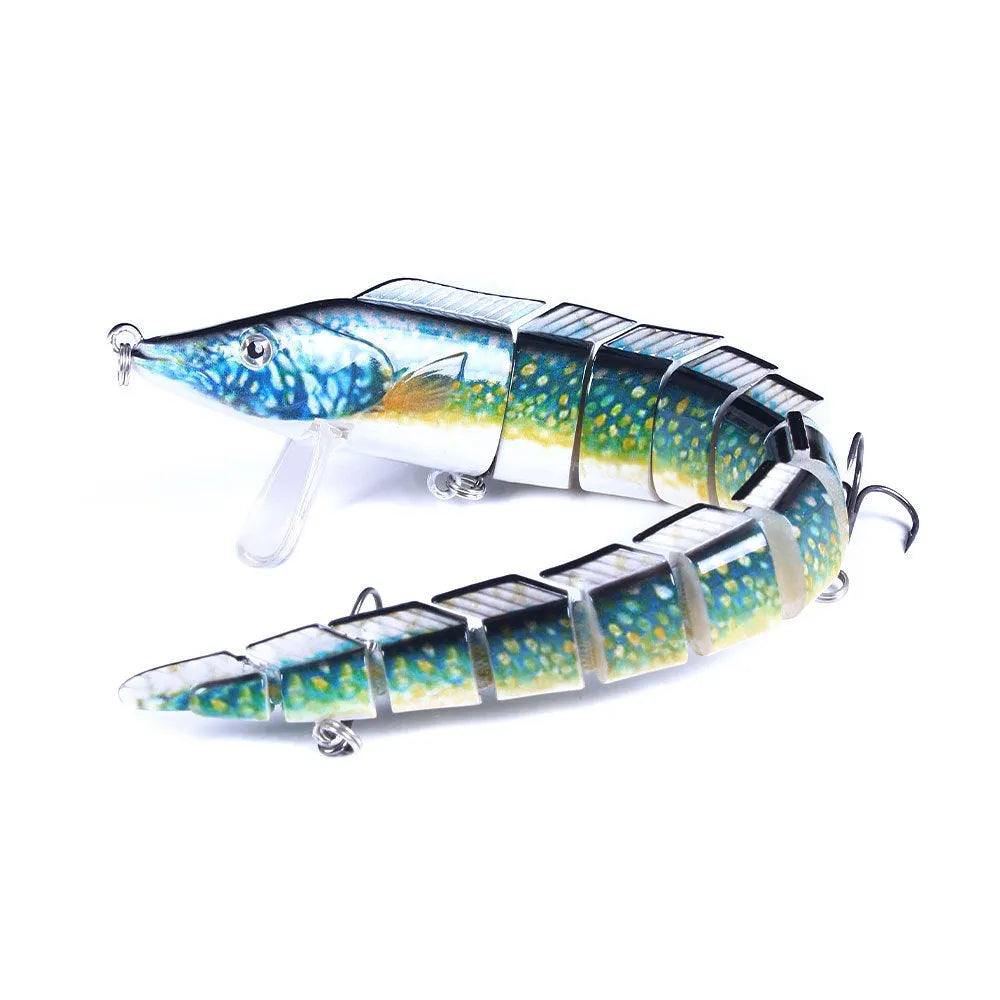 A multi-section simulated loach fishing lure measuring 23cm, shown with a weedless hook.