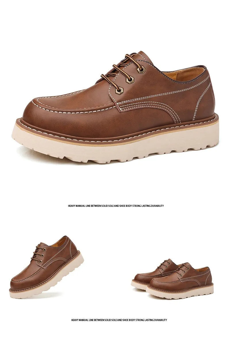 Men's black low-top casual boots with round toe and rubber sole