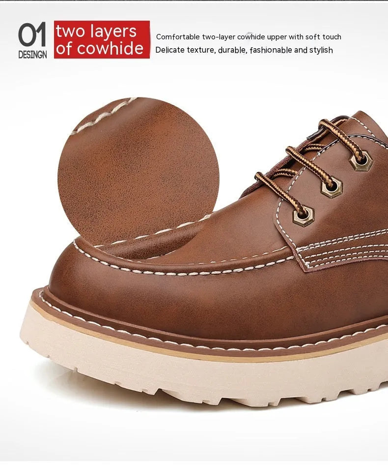 Men's black low-top casual boots with round toe and rubber sole