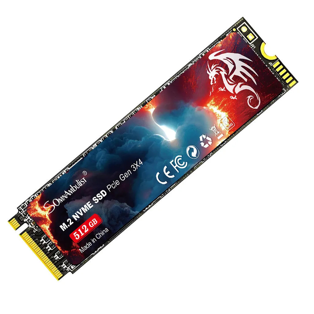 M2 solid state drive for desktop and notebook computers, showing label with capacity options and PCIe 3.0 interface.