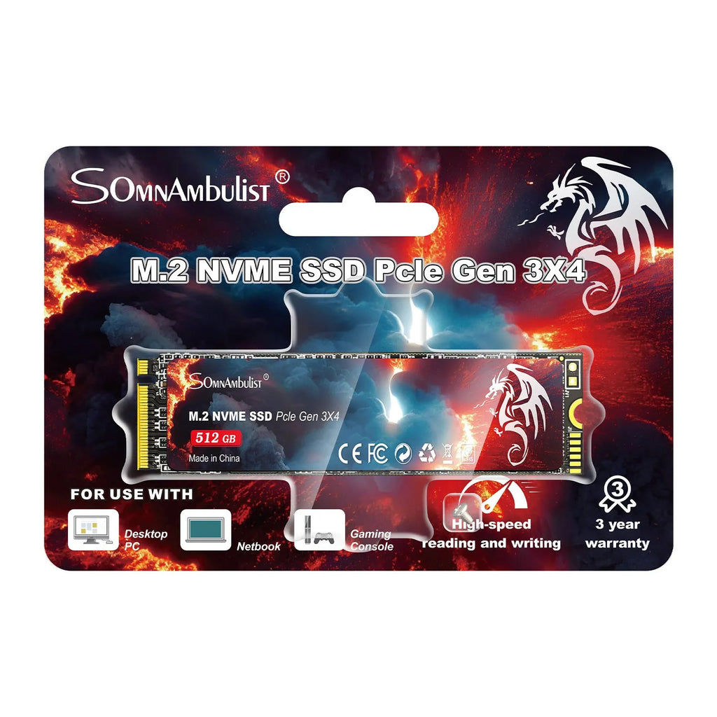 M2 solid state drive for desktop and notebook computers, showing label with capacity options and PCIe 3.0 interface.