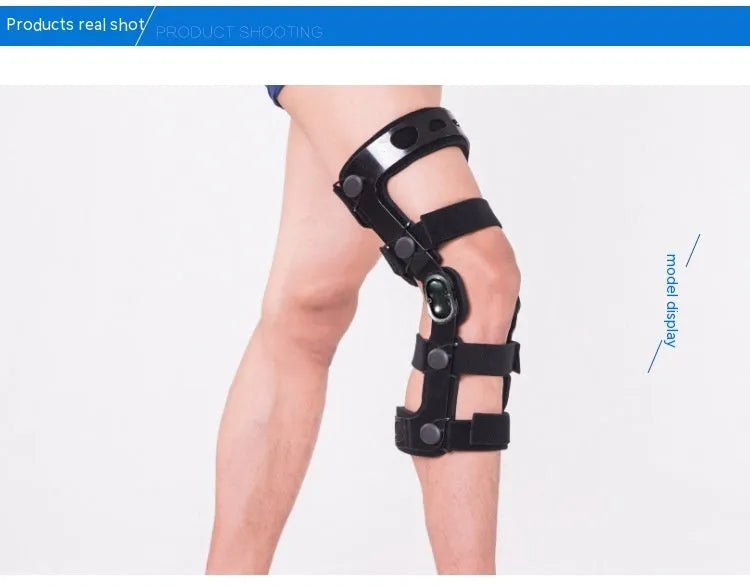 Black anterior ligament knee pad with iron-plastic skeleton construction shown in multiple sizes