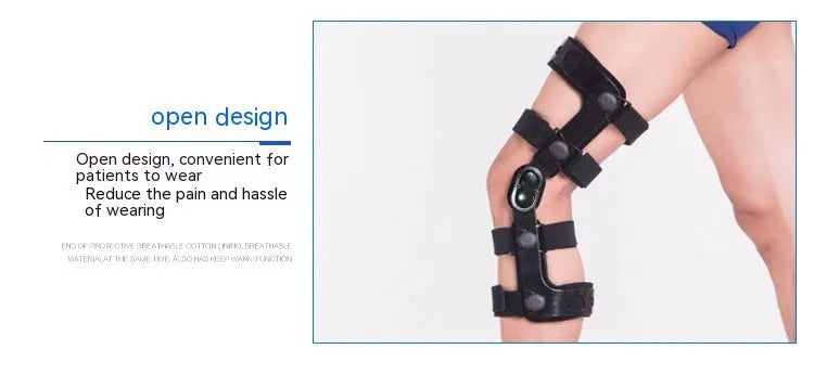 Black anterior ligament knee pad with iron-plastic skeleton construction shown in multiple sizes