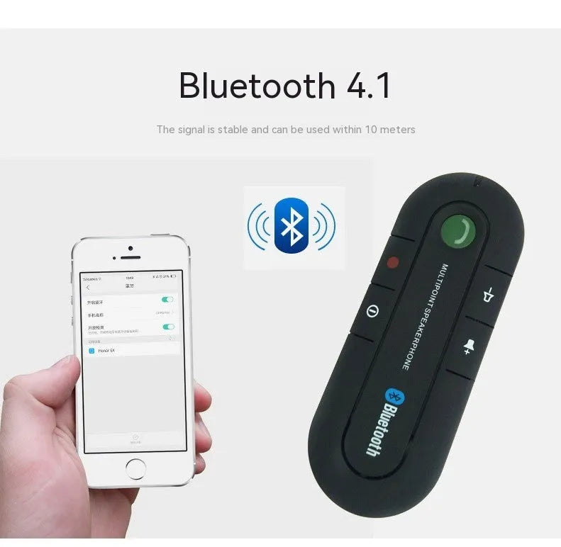 Vehicle-mounted Bluetooth handsfree sun visor music player in ABS plastic, black colour, with clip