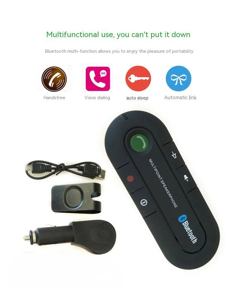 Vehicle-mounted Bluetooth handsfree sun visor music player in ABS plastic, black colour, with clip