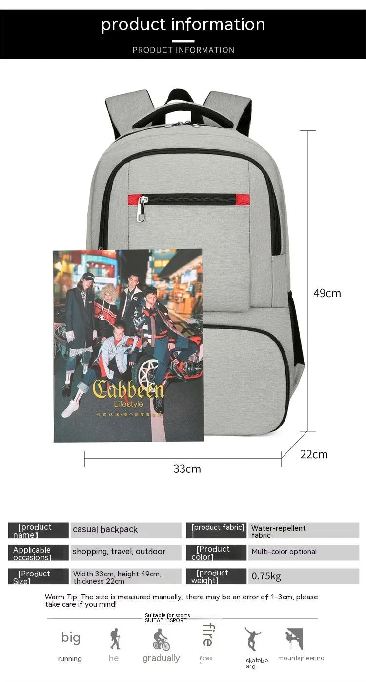 Oxford cloth insulated picnic backpack with curved straps, shown in light grey colour with pull rod belt attached.