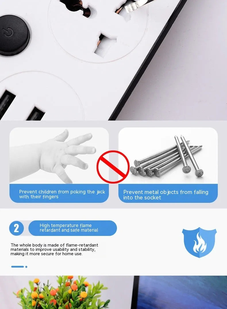 International power strip with multiple socket types and USB ports in 2035u colour