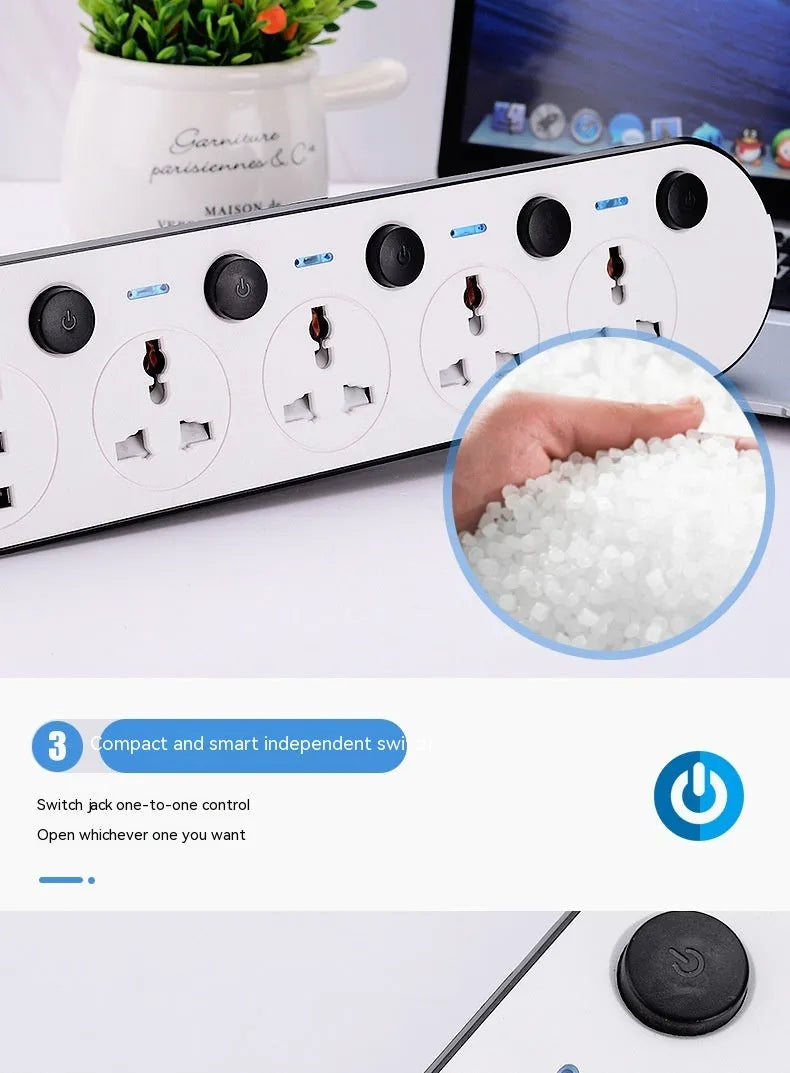 International power strip with multiple socket types and USB ports in 2035u colour