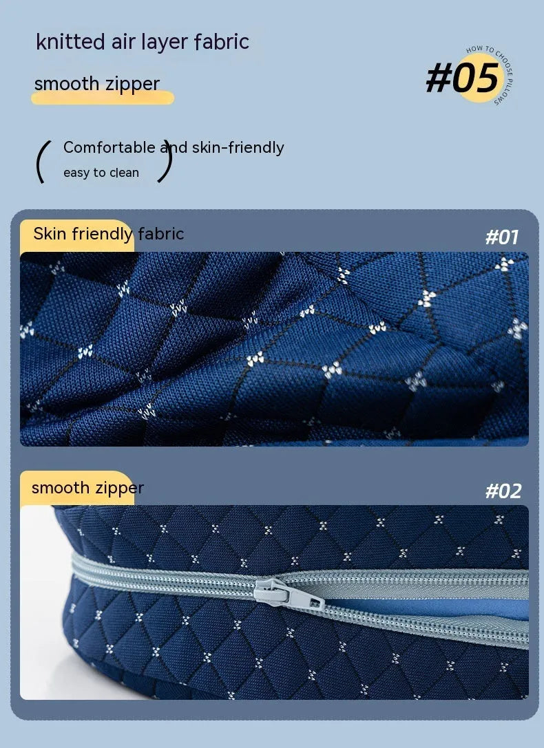 Love heart-shaped dark blue memory foam leg pillow for adult knee and leg support.