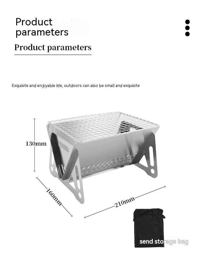 Stainless steel folding barbecue grill with large cooking surface and storage bag