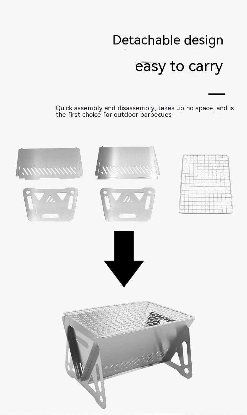Stainless steel folding barbecue grill with large cooking surface and storage bag