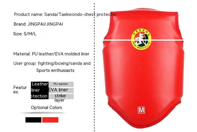 Red boxing helmet and chest protector training set on white background