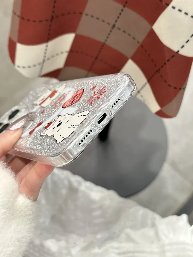 Red scarf dog cartoon silicone magnetic phone case for iPhone 15 Pro Max