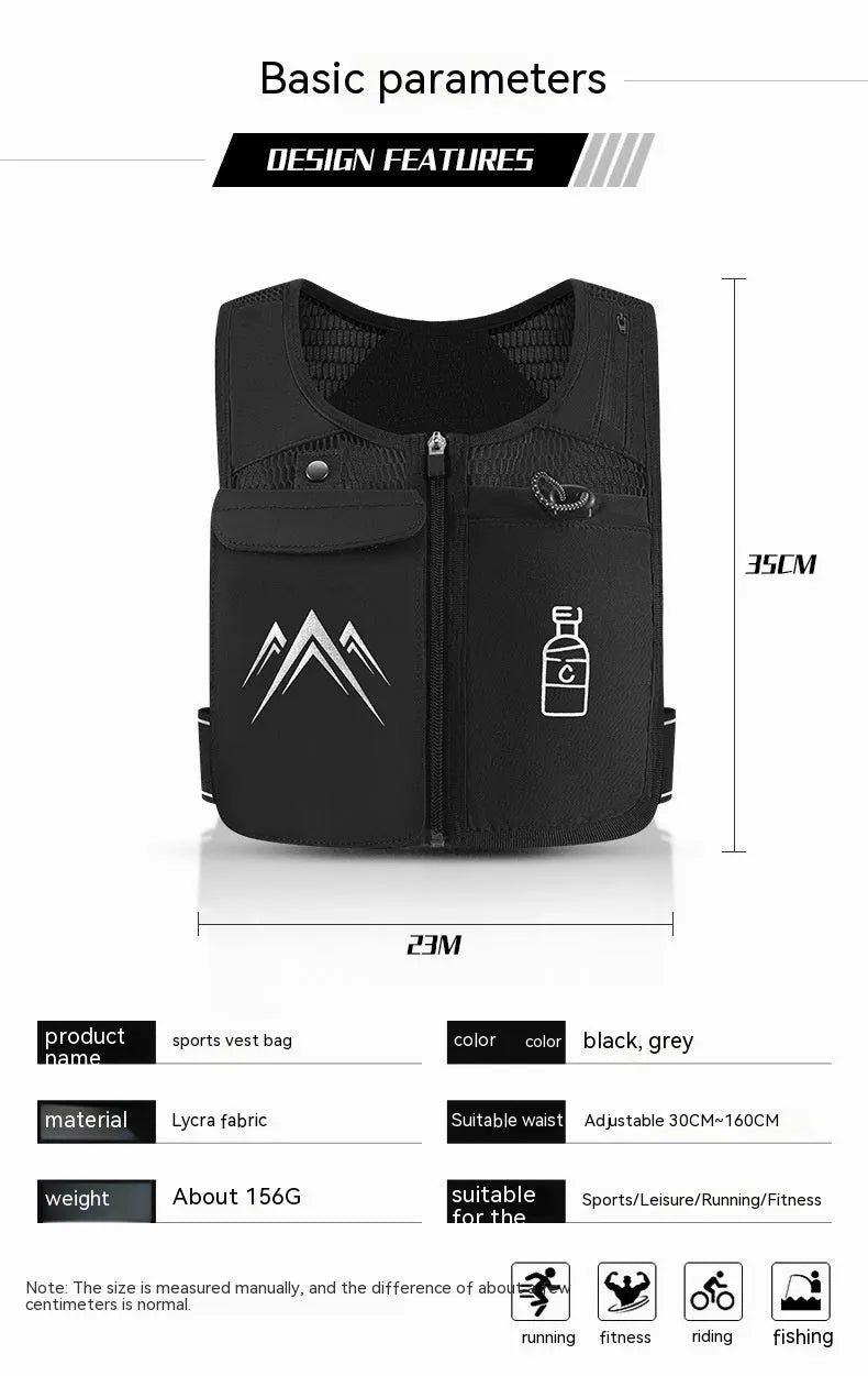 Breathable mesh running vest with mobile phone compartment in classic black colour