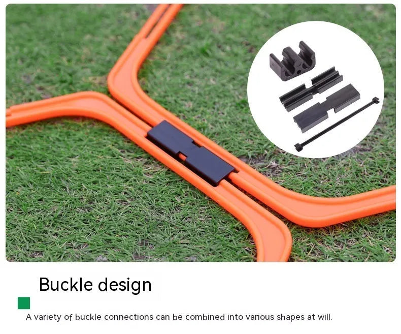 Six foldable hexagon agility training rings in green, orange, and yellow colours for football drills.