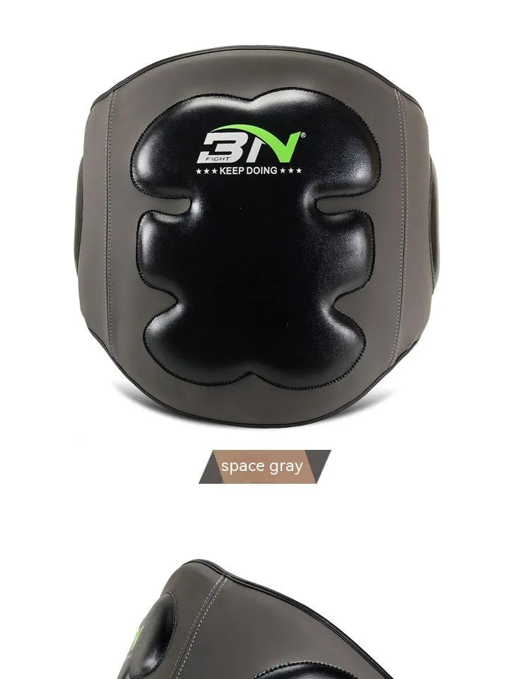 Sanda boxing chest protection target showing thickened breast and waist guard in dark grey colour