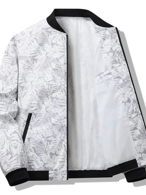 Men's autumn fashion casual jacket with floral pattern in gray, available in sizes M to 4XL, made from polyester