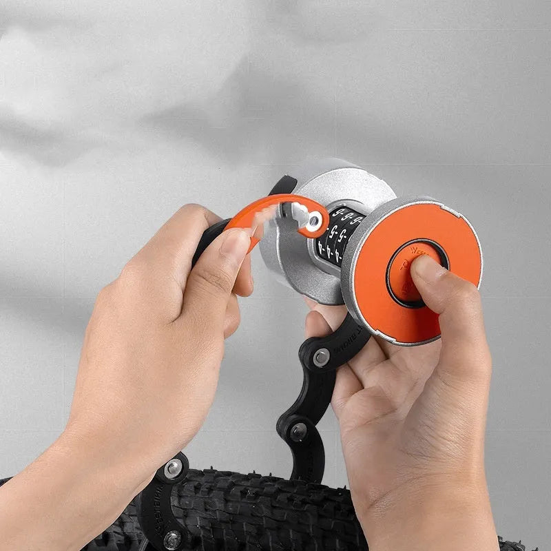 Portable bicycle folding lock in black or black orange with modern simplicity design