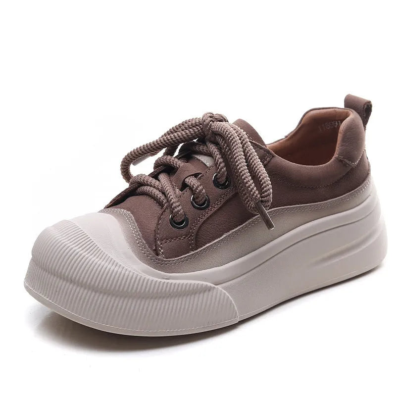 Women's full grain cow leather lace-up casual shoes with round toe in yellow or cameo brown colour