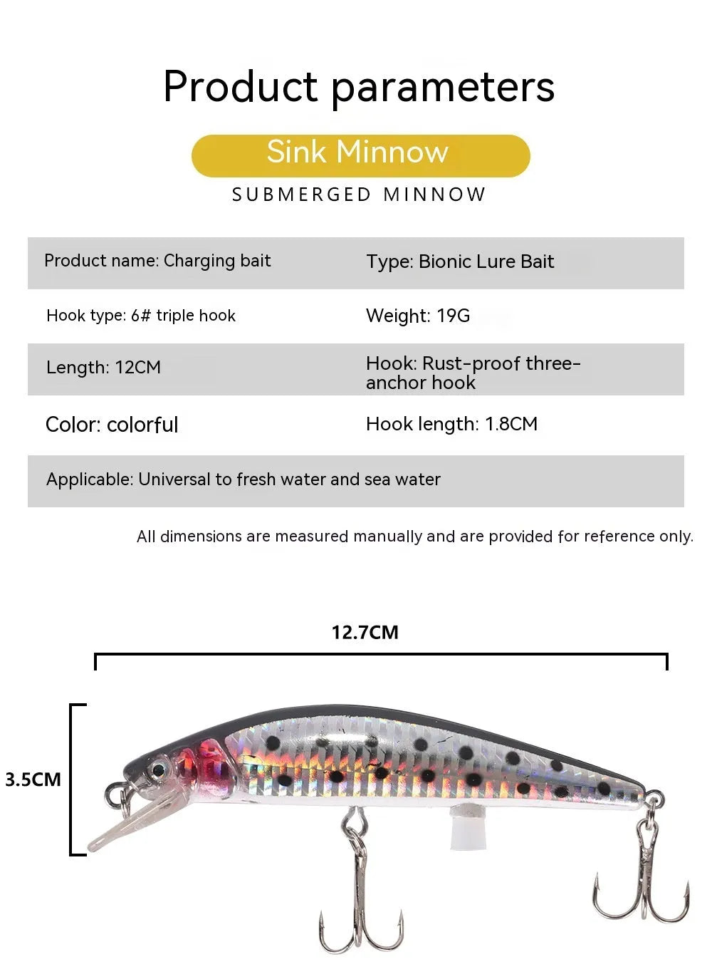 Colourful floating mino fishing bait with USB charging cable for luminous night fishing