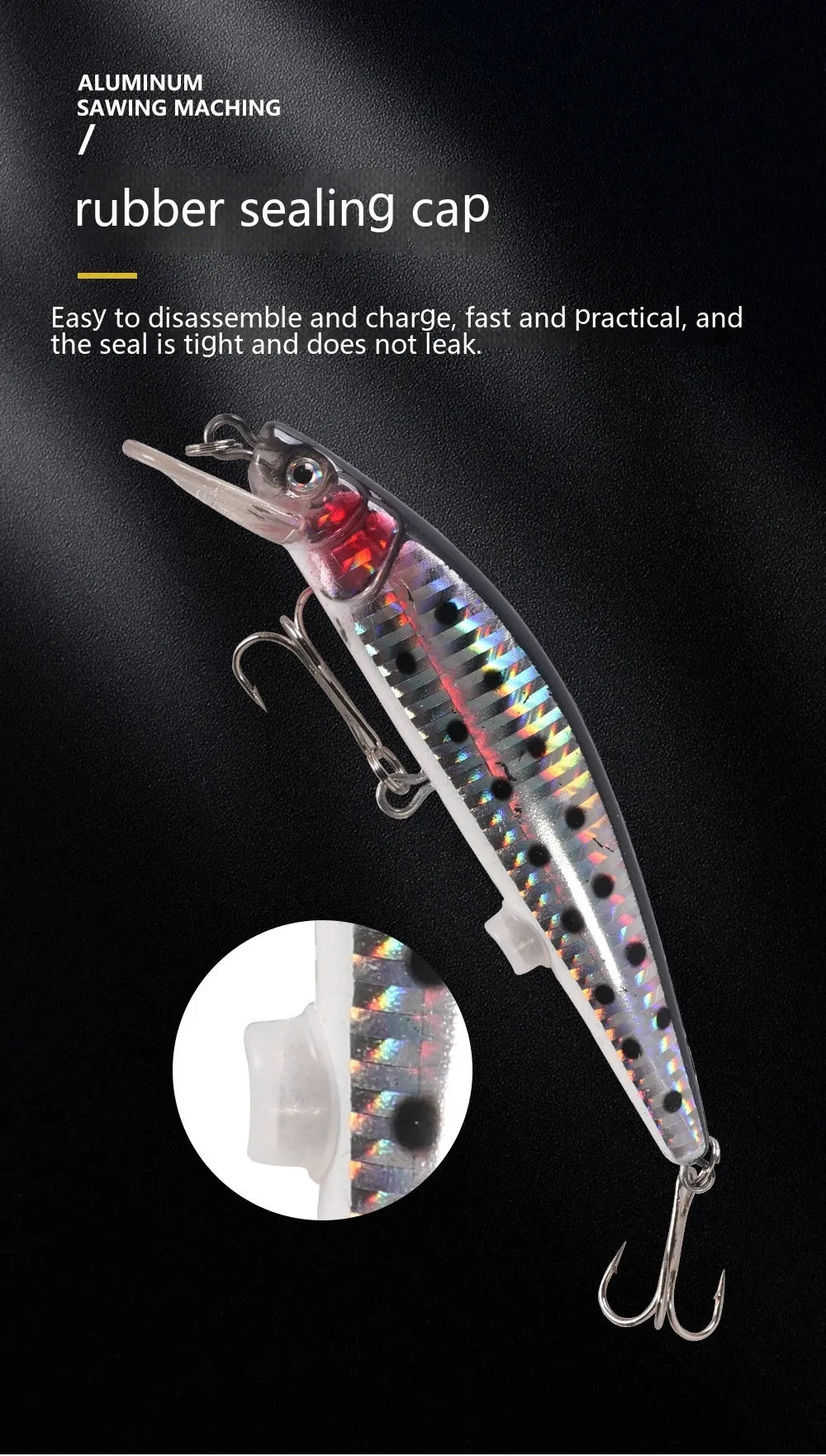 Colourful floating mino fishing bait with USB charging cable for luminous night fishing