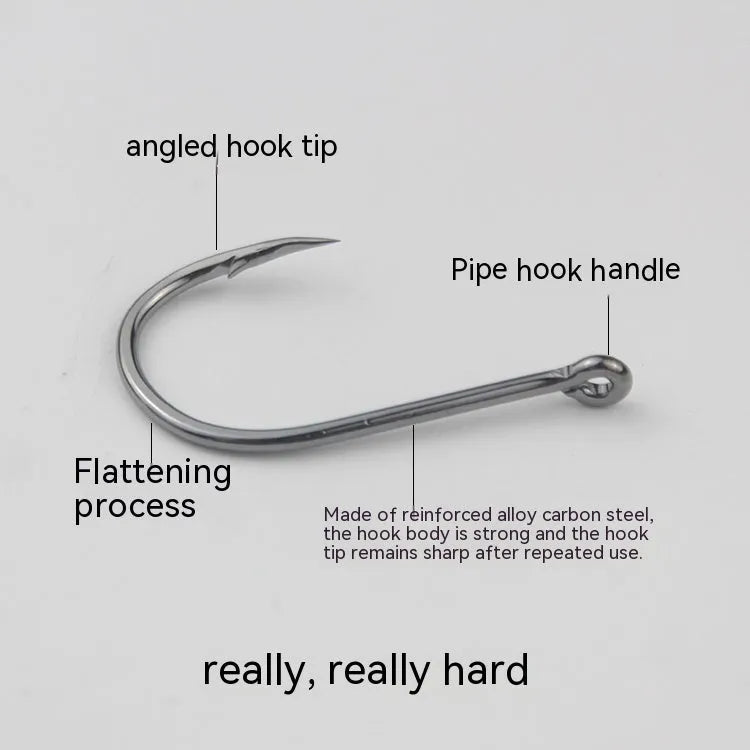 Alloy carbon steel barbed fishing hooks with ring eyes in various sizes for rock and sea fishing