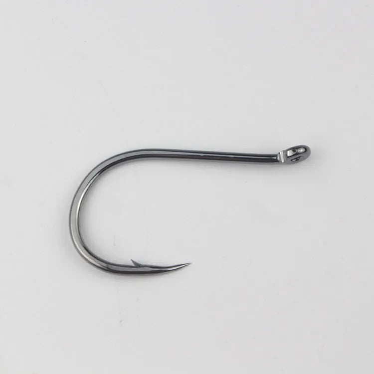 Alloy carbon steel barbed fishing hooks with ring eyes in various sizes for rock and sea fishing