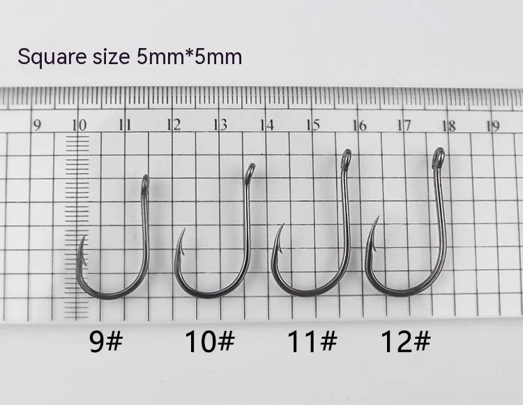 Alloy carbon steel barbed fishing hooks with ring eyes in various sizes for rock and sea fishing