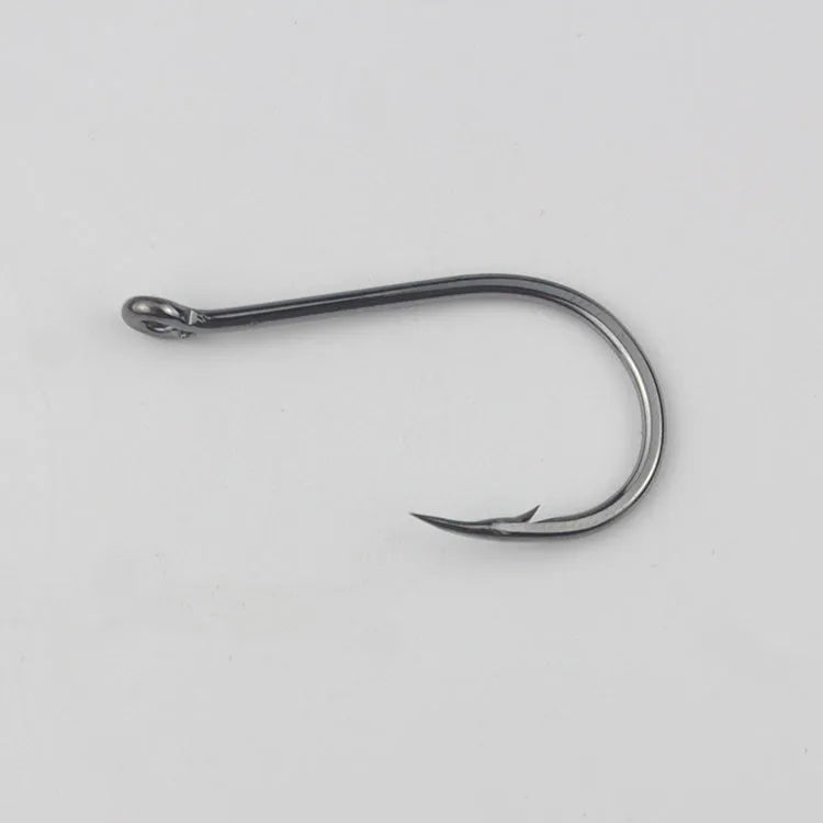 Alloy carbon steel barbed fishing hooks with ring eyes in various sizes for rock and sea fishing