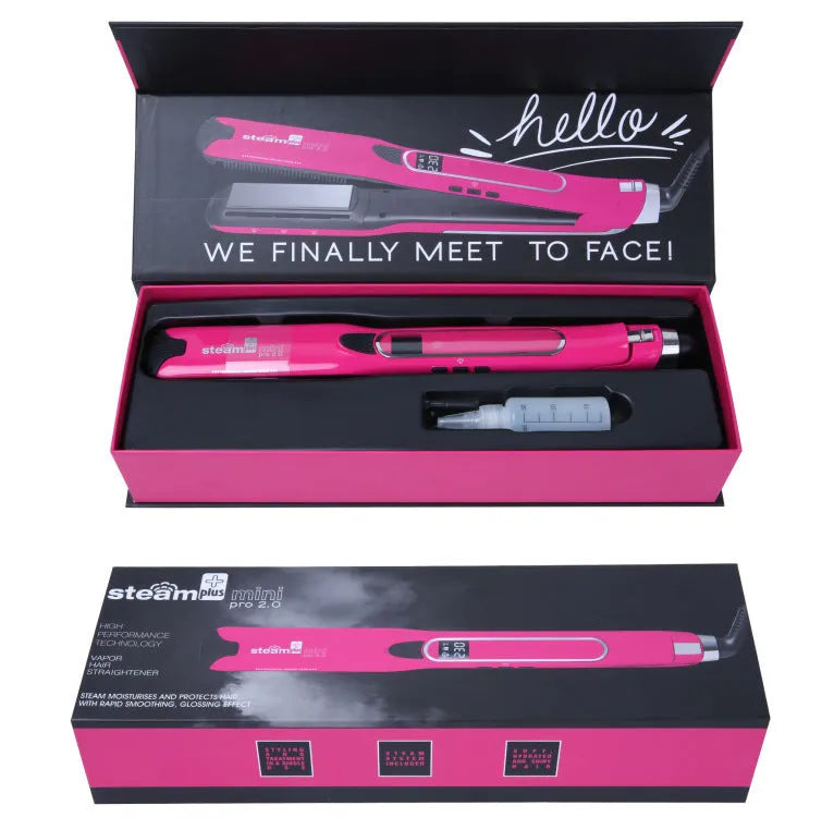 Mini steam splint spray hair straightener in purple, rose red, or champagne colour